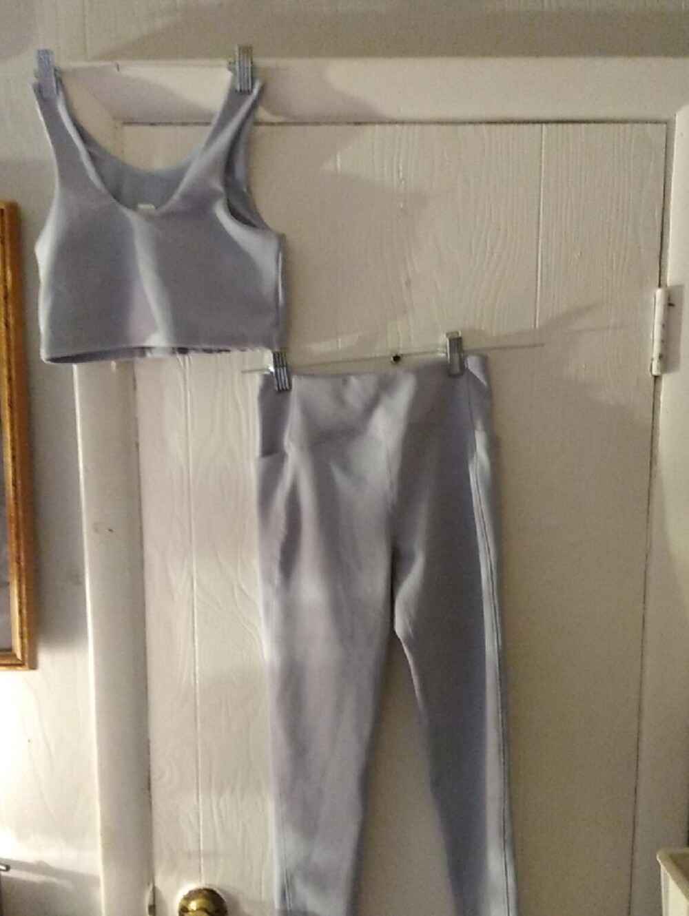 Zella Large 10/12 Activewear Set Ribbed Light Blue Leggings & Matching Crop Tank